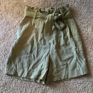 H&M High Waist Green Tie-Front Shorts